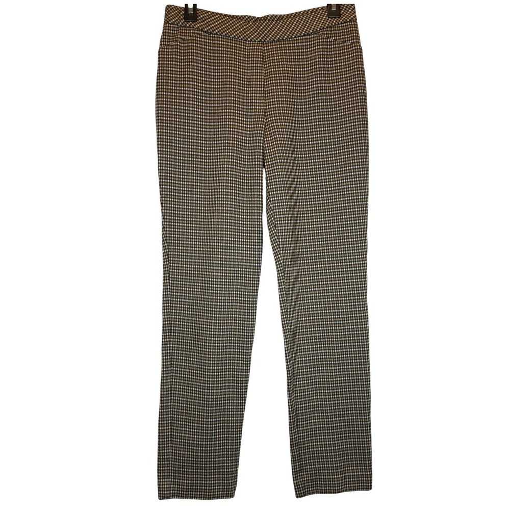 J JILL Ponte‎ Slim Houndstooth Stretch Pants Size S Black Tan Warm Office Work